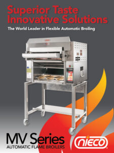 Cover of Nieco MV Series Brochure, Featuring an automatic broiler on a background with grey and flames